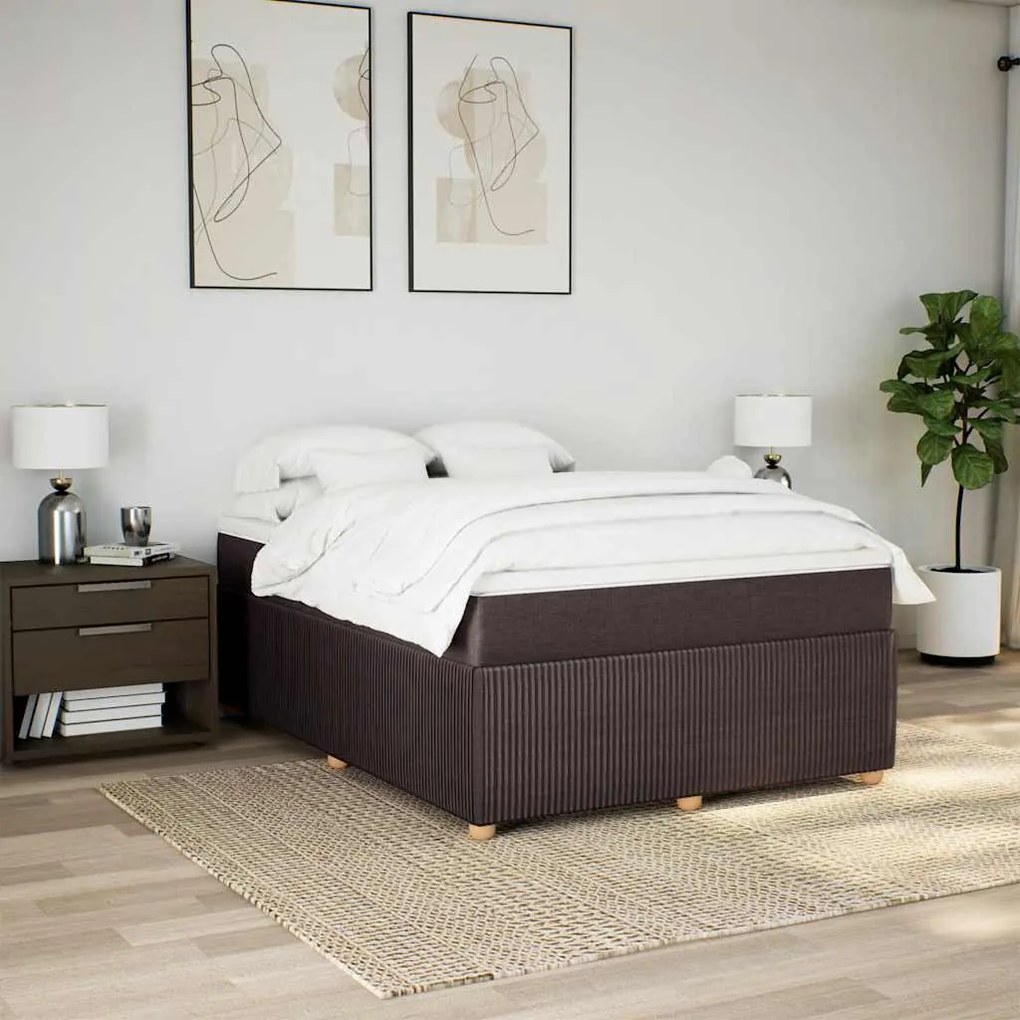 vidaXL Κρεβάτι Boxspring με Στρώμα Σκούρο Καφέ 160x200 εκ Υφασμάτινο