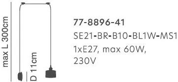 Φωτιστικό Τοίχου - Απλίκα SE21-BL-B10-BL1W-MS1 ADEPT PENDANT Black Metal Shade Wall Lamp+ - Μέταλλο - 77-8896