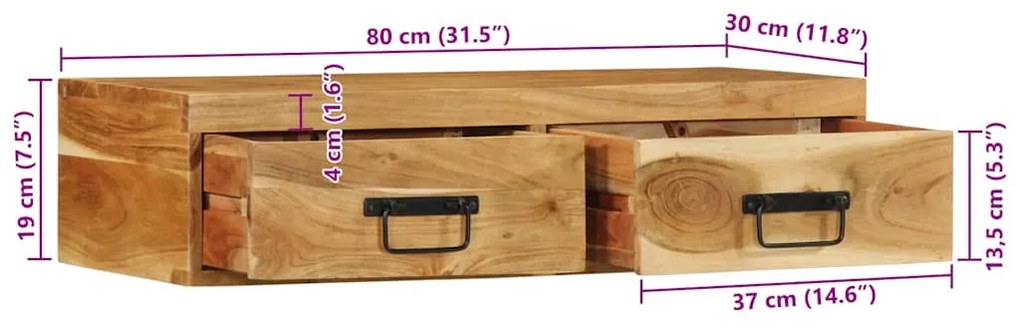 Επίτοιχο ντουλάπι τηλεόρασης 80x30x19 cm Μασίφ ξύλο ακακίας 4017463