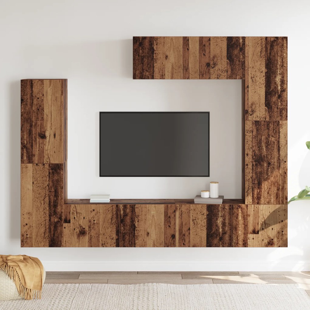 vidaXL Σετ TV 7 Τεμαχίων, Τοίχου από Παλιό και Επεξεργασμένο Ξύλο