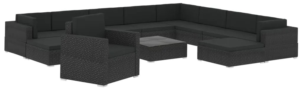 vidaXL Σαλόνι Κήπου 12 Τεμαχίων Μαύρο από Συνθετικό Ρατάν με Μαξιλάρια