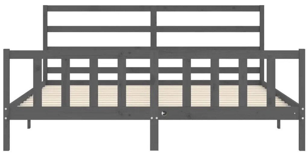 Πλαίσιο Κρεβατιού με Κεφαλάρι Γκρι 200x200 εκ. Μασίφ Ξύλο - Γκρι