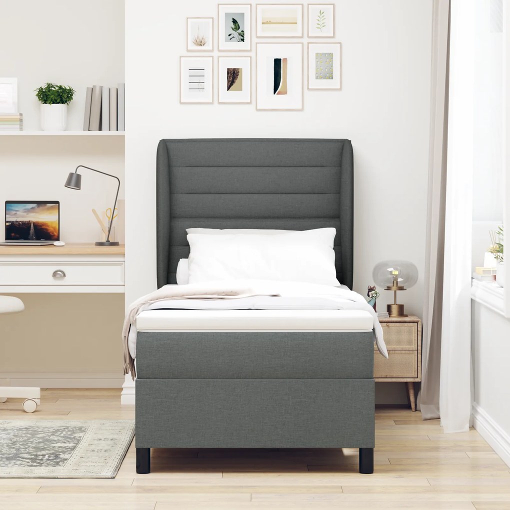 vidaXL κρεβάτι box spring με στρώμα σκούρο γκρι 80x200 εκ. ύφασμα