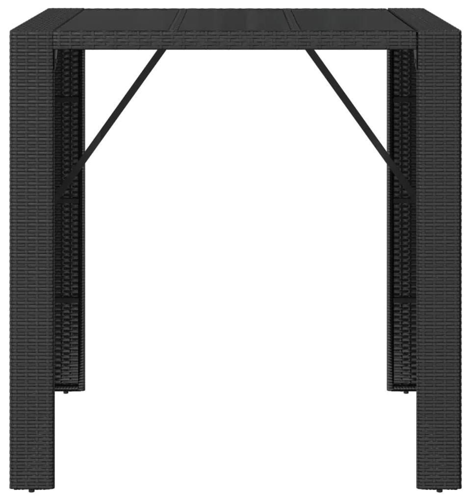 vidaXL Τραπέζι Μπαρ με Γυάλ. Επιφάνεια Μαύρο 105x80x110 εκ Συνθ. Ρατάν