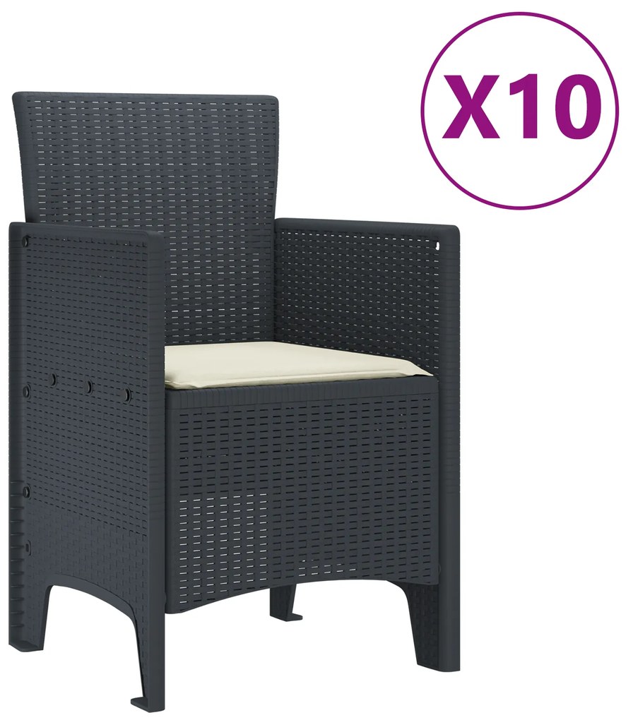 vidaXL Σέτ φαγητού για κήπο 11 pcs Ανθρακί Rattan Polt