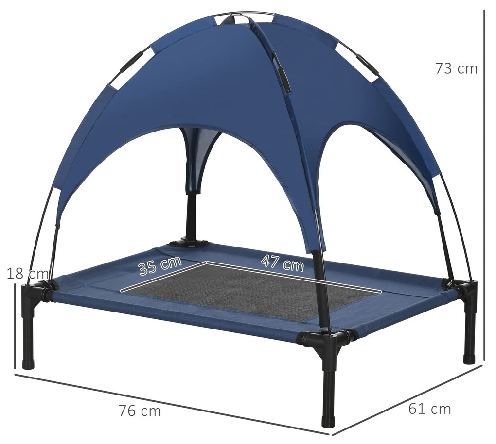 PawHut Κρεβάτι κατοικίδιου με τέντα, κρεβάτι σκύλου, αναδιπλούμενο, ανθεκτικό στις καιρικές συνθήκες, Μπλε