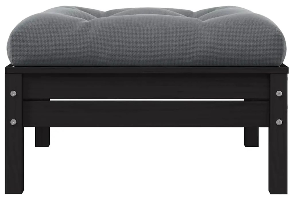 vidaXL Υποπόδιο Κήπου Μαύρο από Μασίφ Ξύλο Πεύκου με Ανθρακί Μαξιλάρι