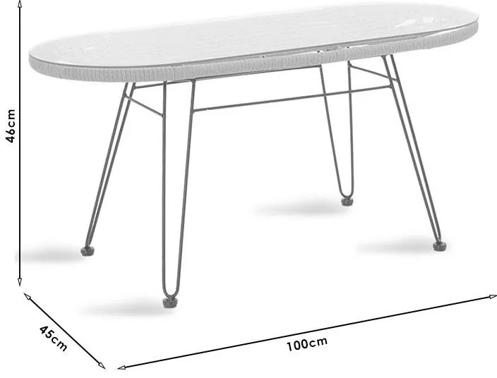 Τραπέζι Naoki μέταλλο μαύρο-pe γκρι-γυαλί 100x45x46εκ 100x45x46 εκ.