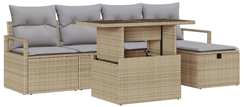 vidaXL Σετ Καναπέ Κήπου με μαξιλάρι 6 pcs Μπεζ Πολυ ράταν