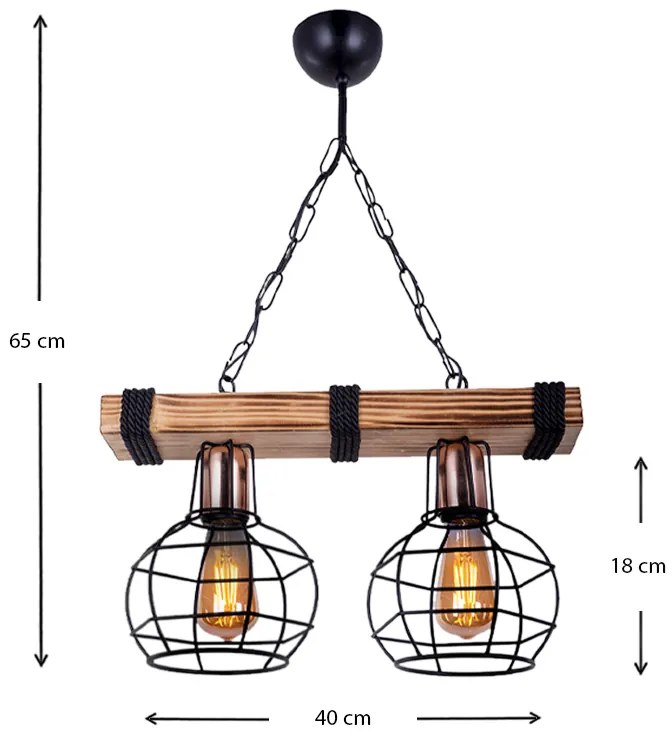 Φωτιστικό οροφής Marit Megapap E27 ξύλινο/μεταλλικό δίφωτο καρυδί/μαύρο 40x15x65εκ. - GP036-0002,1 - GP036-0002,1
