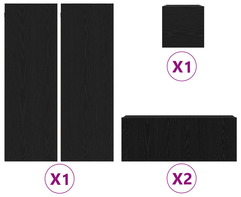 vidaXL Σετ Επιτοίχιας Ντουλάπας Τηλεόρασης 5 Τεμαχίων σε Μαύρη Δρυ