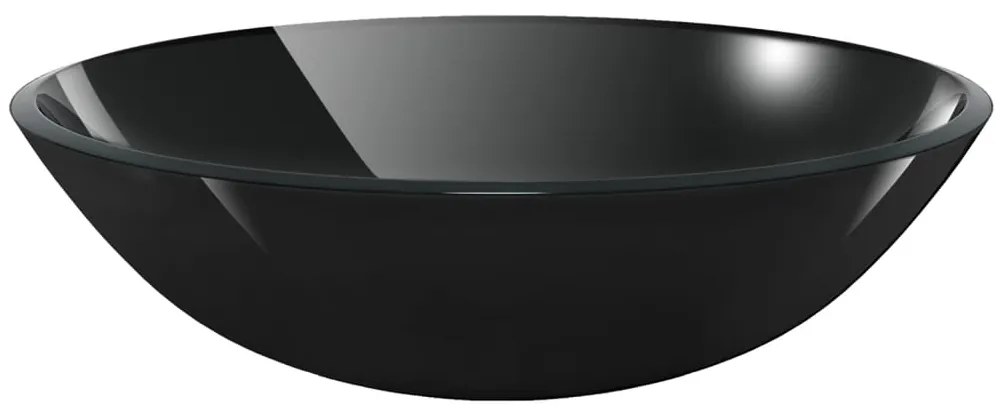 vidaXL Νιπτήρας Μπάνιου με Βρύση&amp; Βαλβίδα Πατητή από Ψημ. Γυαλί Μαύρος