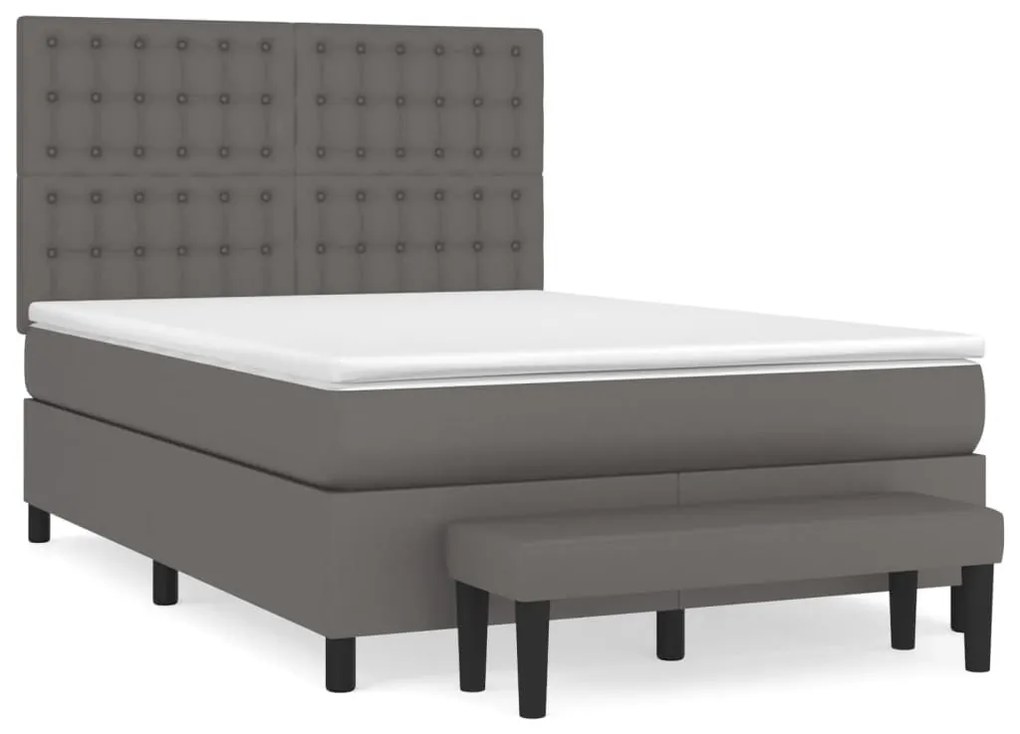 Κρεβάτι Boxspring με Στρώμα Γκρι 140x190εκ. από Συνθετικό Δέρμα - Γκρι