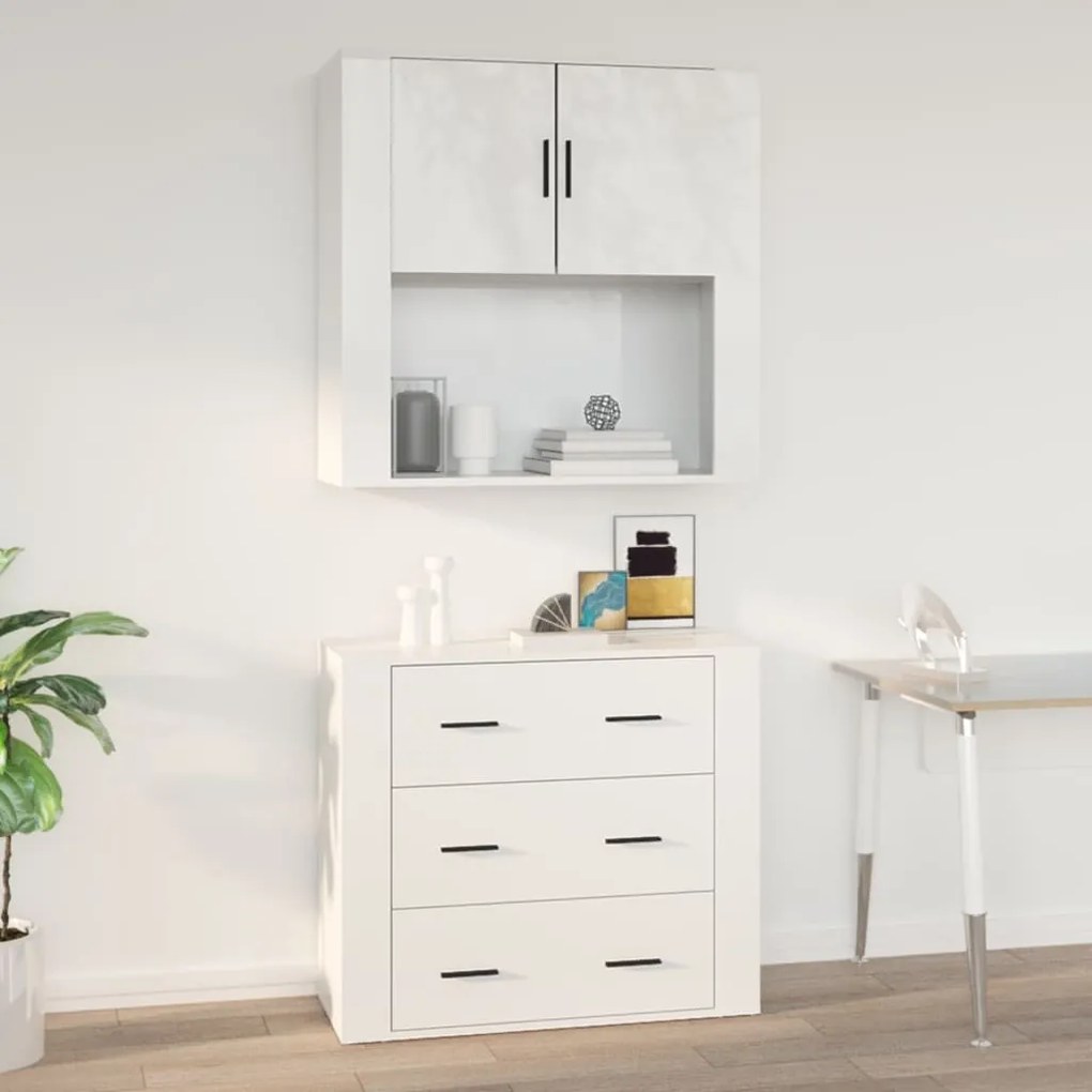 vidaXL Ντουλάπι Τοίχου Γυαλιστερό Λευκό 80x33x80 εκ.Επεξεργασμένο Ξύλο