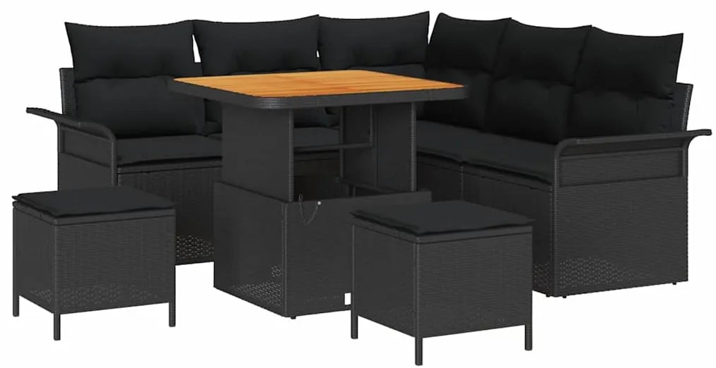 vidaXL Σετ Καναπέ Κήπου Ρυθμιζόμενο ύψος 8 pcs Μαύρο συνθετικό ρατάν