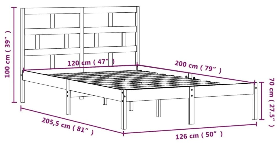 Πλαίσιο Κρεβατιού Καφέ Μελί 120 x 200 εκ. Μασίφ Ξύλο Πεύκου - Καφέ