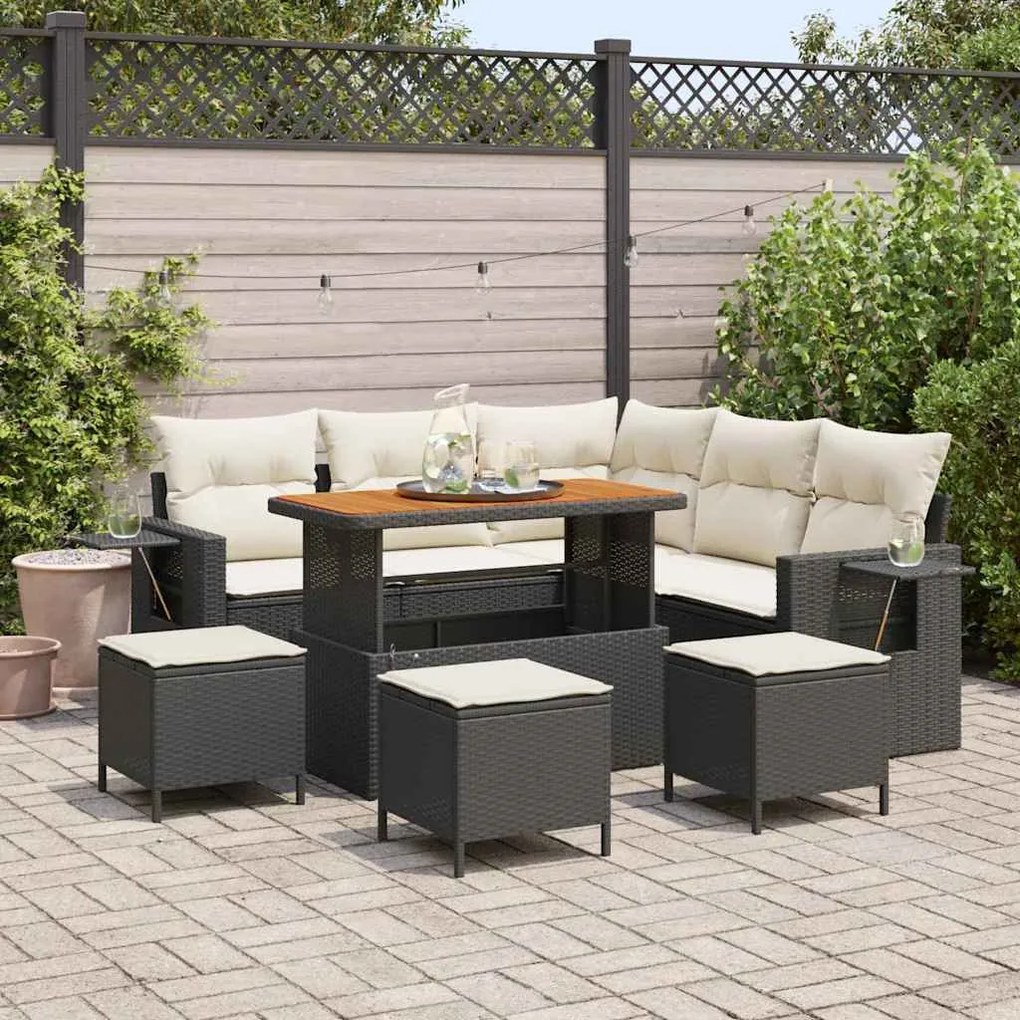 vidaXL Σετ Καναπέ Κήπου 9 pcs Μαύρο και κρεμ 110 x 55 x 71 εκ