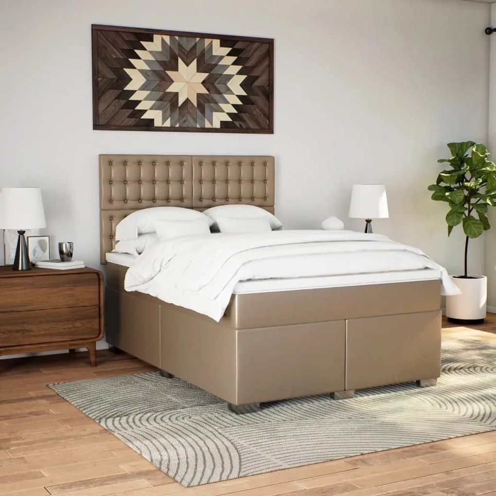 vidaXL Κρεβάτι Boxspring με Στρώμα Καπουτσίνο 140x200εκ.από Συνθ.Δέρμα