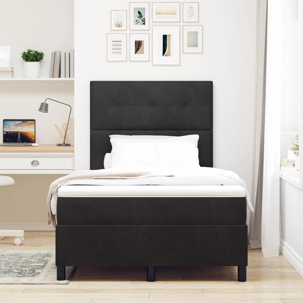 vidaXL Κρεβάτι Box Spring με Στρώμα & LED μαύρο 120x190 εκ. Βελούδο