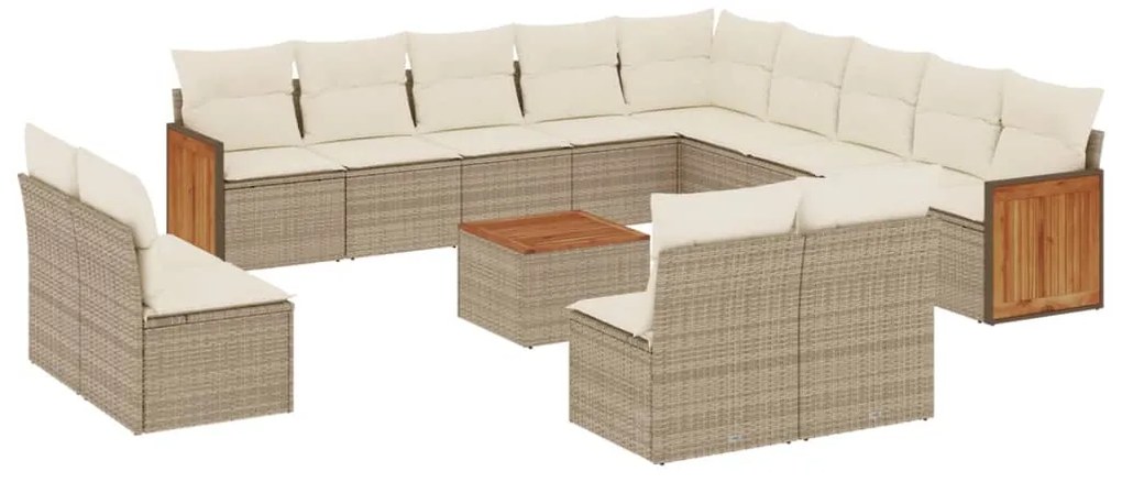 vidaXL Σαλόνι Κήπου Σετ 14 Τεμαχίων με Μαξιλάρια Μπεζ Συνθετικό Ρατάν