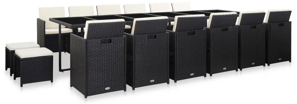 vidaXL Σετ Τραπεζαρίας Εξ. Χώρου 17 τεμ Μαύρο Συνθ. Ρατάν με Μαξιλάρια