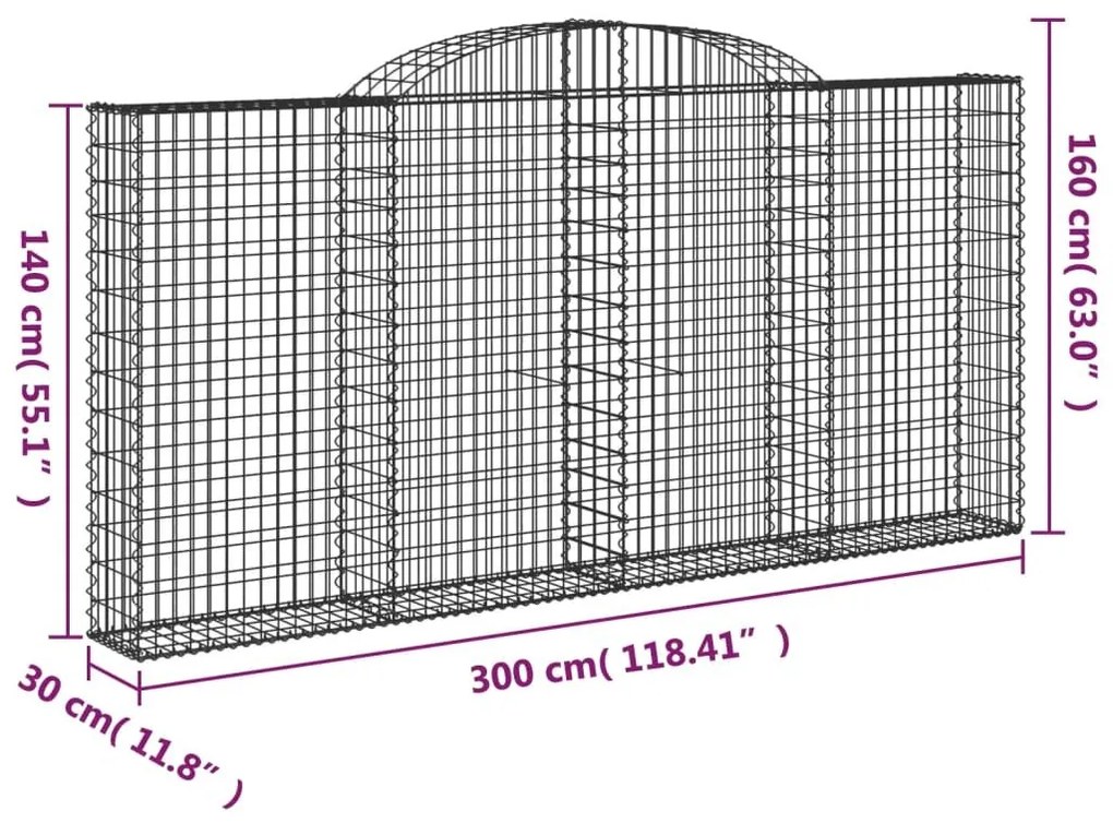 Συρματοκιβώτια Τοξωτά 4 τεμ. 300x30x140/160 εκ. Γαλβαν. Ατσάλι - Ασήμι