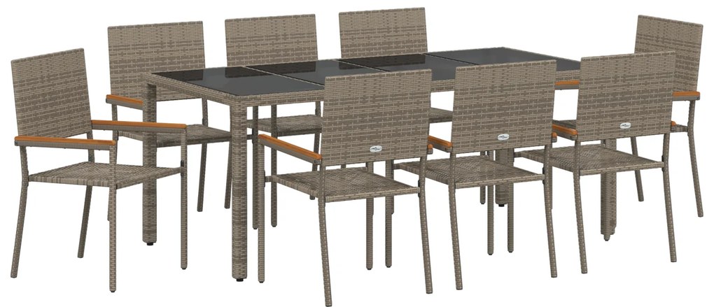 vidaXL Σέτ φαγητού για κήπο 9 pcs Γκρι 190 x 90 x 75 cm