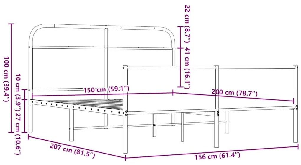 Σκελετός Κρεβ. Χωρίς Στρώμα Καφέ Δρυς 150x200 εκ. Μεταλλικό - Καφέ