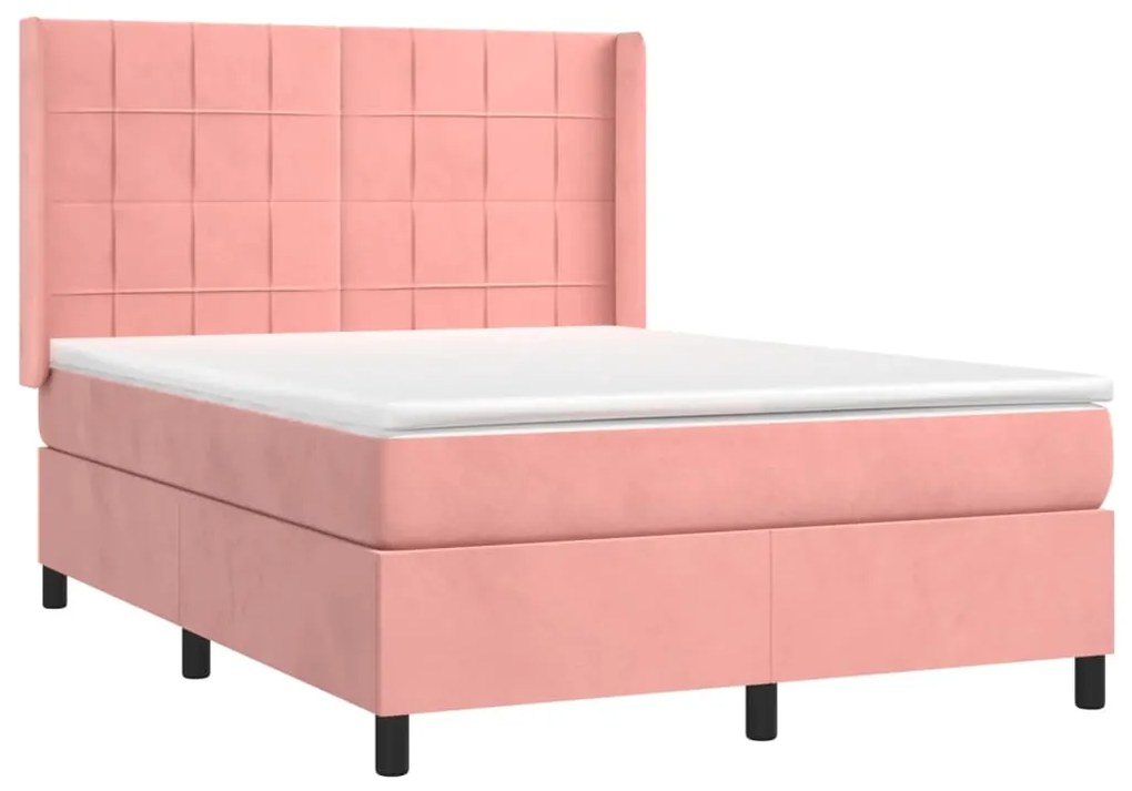 vidaXL Κρεβάτι Boxspring με Στρώμα Ροζ 140x190 εκ. Βελούδινο