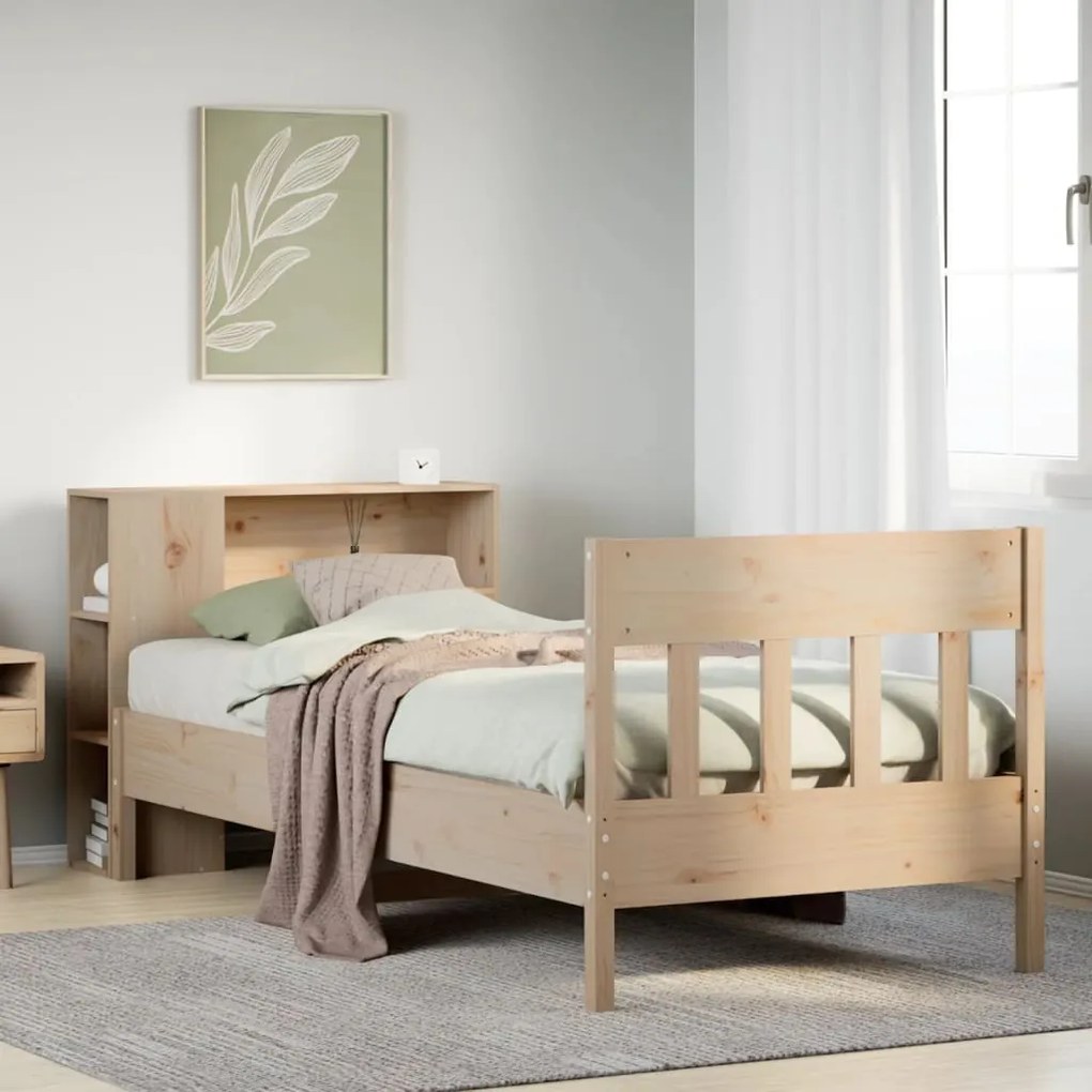 vidaXL Κρεβάτι Βιβλιοθήκη Χωρίς Στρώμα 75x190 εκ Μασίφ Ξύλο Πεύκο