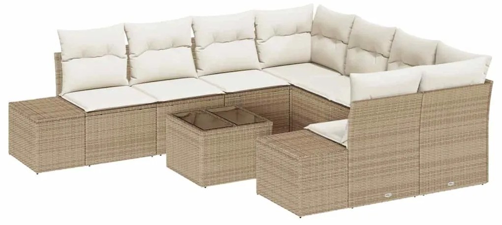 vidaXL Σετ Καναπέ Κήπου 9 pcs Μπεζ Πολυ ράταν