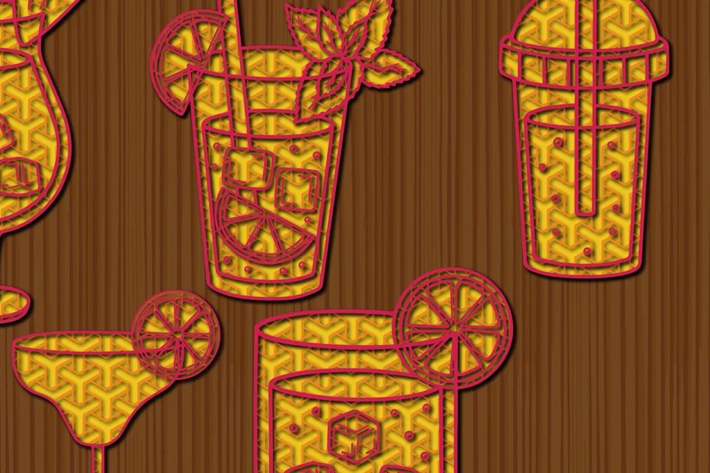 Σετ των 2 Intra απο ξύλο plywood 3mm-4mm πάχος 3D Mandala Summer Cocktails Δίασταση 30x30 cm INTRAFABR-36616138