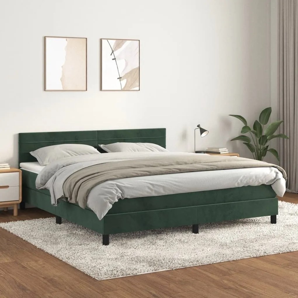 ΚΡΕΒΑΤΙ BOXSPRING ΜΕ ΣΤΡΩΜΑ ΣΚΟΥΡΟ ΠΡΑΣΙΝΟ 160X200ΕΚ. ΒΕΛΟΥΔΙΝΟ 3141374