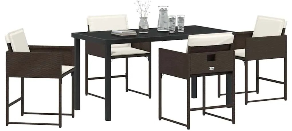 vidaXL Σέτ φαγητού για κήπο με μαξιλάρι 5 pcs Καφέ συνθετικό ρατάν