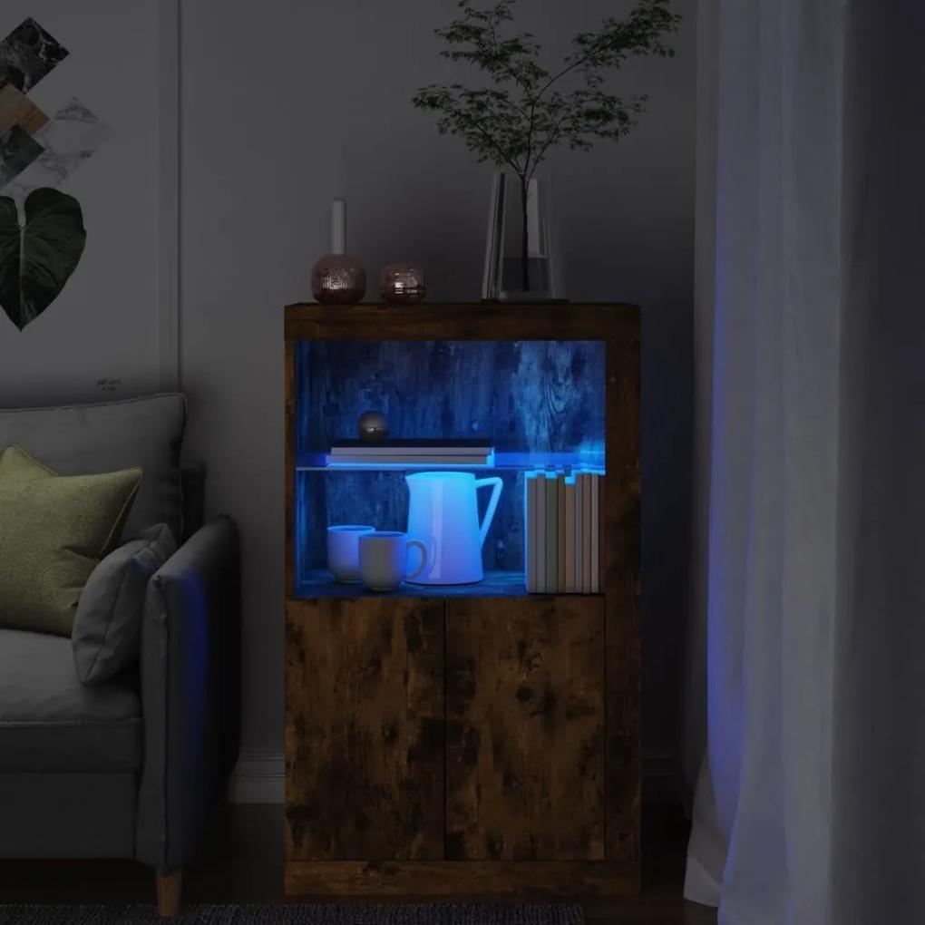 Nτουλάπι Βοηθητικό με Φώτα LED Καπνιστή Δρυς Επεξεργασμένο Ξύλο - Καφέ