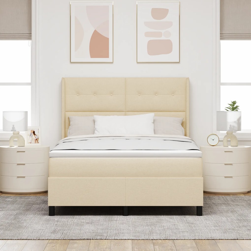 vidaXL Κρεβάτι με Στρώμα Cream 140x200 εκ Υφασμάτινο