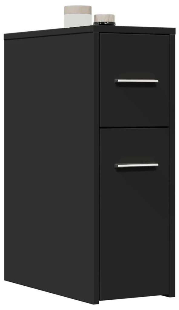 Ντουλάπι Μπάνιου Στενό με Ροδάκια Μαύρο Επεξ. Ξύλο