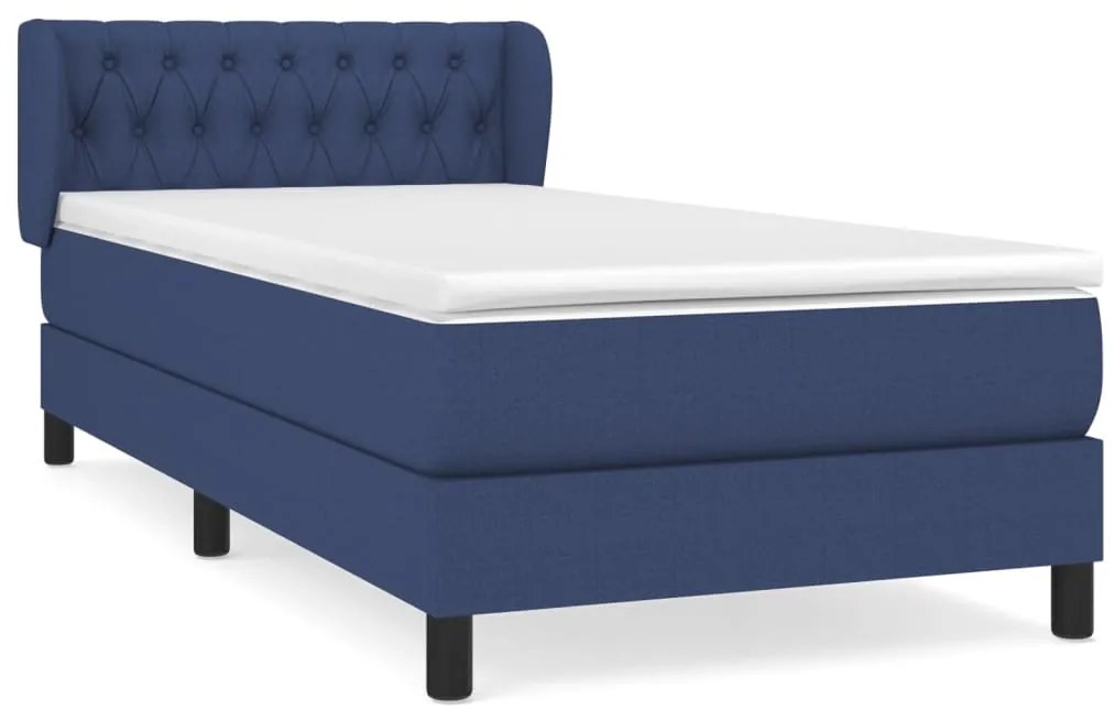 vidaXL Κρεβάτι Boxspring με Στρώμα Μπλε 90x190 εκ.Υφασμάτινο