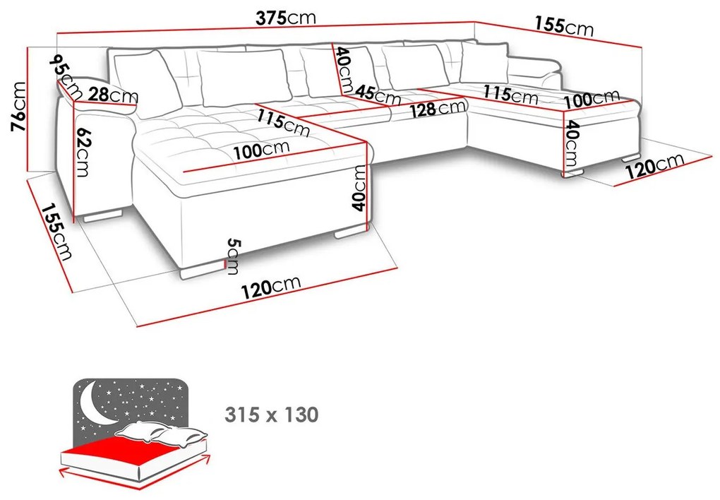 Γωνιακός Καναπές Comfivo 111, Λειτουργία ύπνου, 375x155x76cm, 129 kg, Πόδια: Πλαστική ύλη | Epipla1.gr
