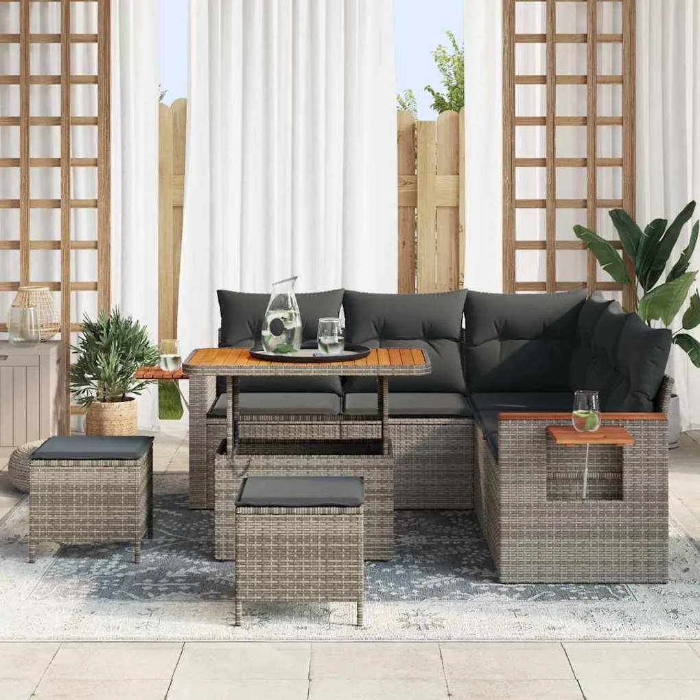 vidaXL Σετ Καναπέ Κήπου με μαξιλάρι 8 pcs Γκρι 90 x 55 x 71 cm