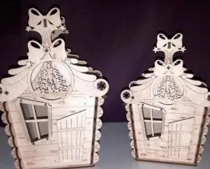 Σετ των 3 Intra απο ξύλο plywood 3mm-4mm πάχος – ξύλο Χριστουγέννων Candy House 10x10 cm INTRAVECTRY-MY547818