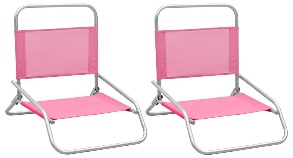Καρέκλες Παραλίας Πτυσσόμενες 2 τεμ. Ροζ Υφασμάτινες
