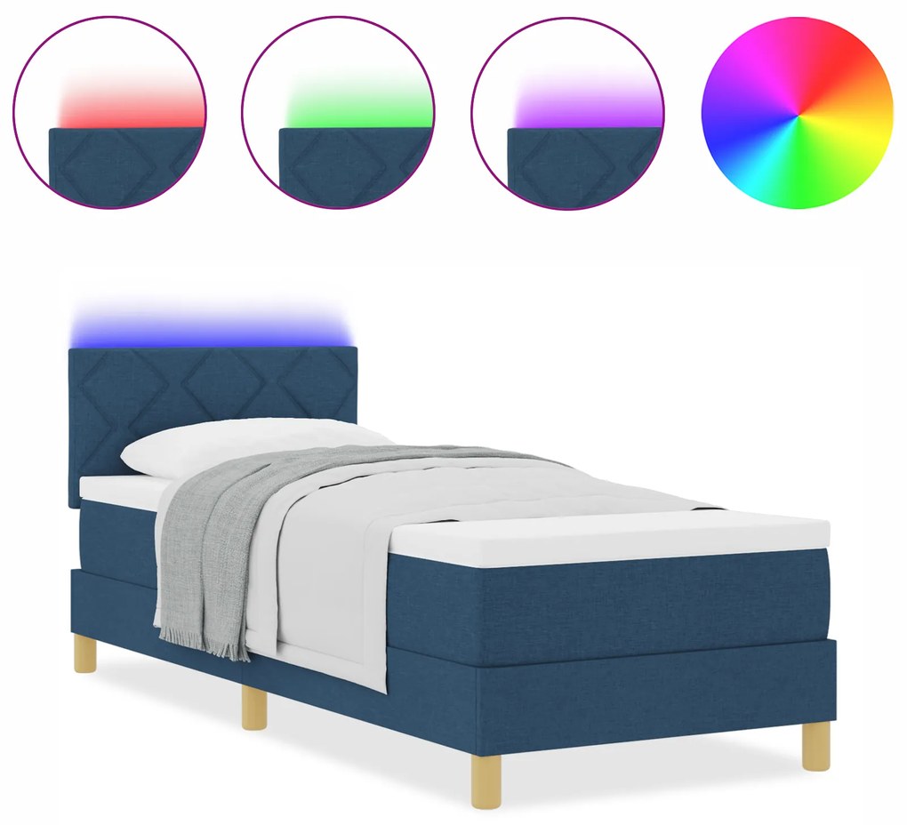 vidaXL Κρεβάτι Σπαστού Κεφαλαριού με Στρώμα & LED Μπλε 80x200 cm Ύφασμα