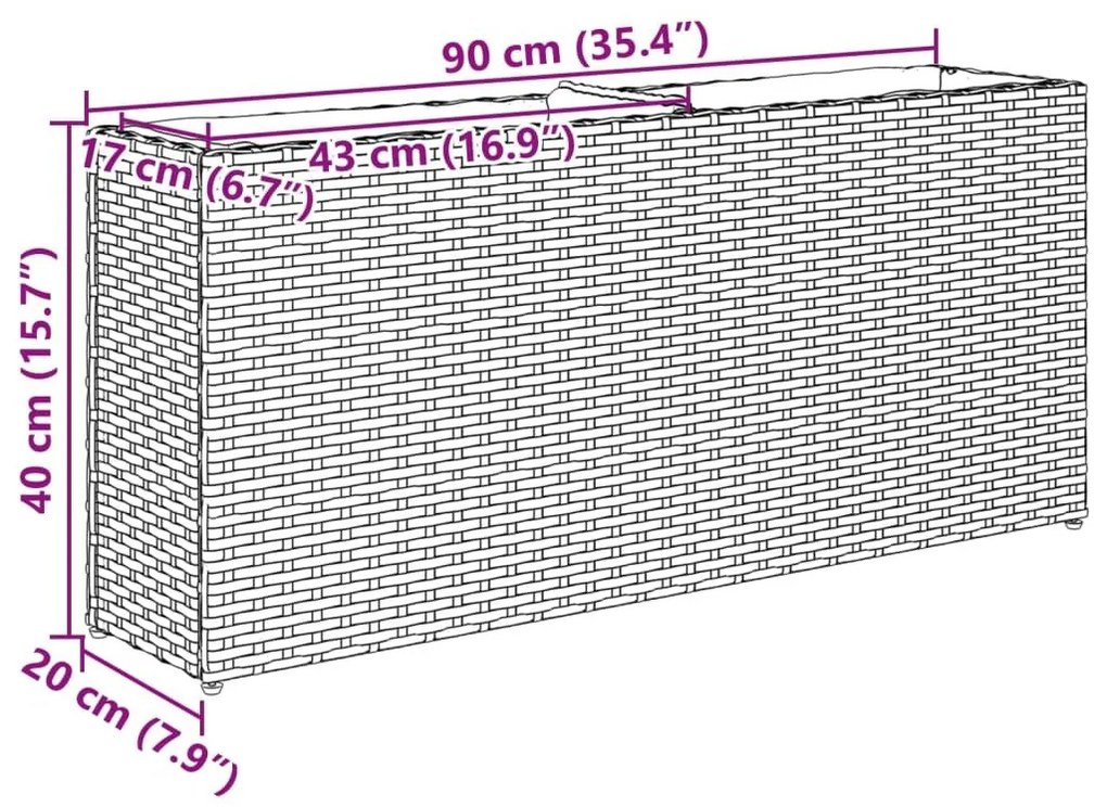 Ζαρντινιέρα Κήπου Μαύρη 90x20x40εκ. Συνθ. Ρατάν με 2 Γλάστρες - Μαύρο