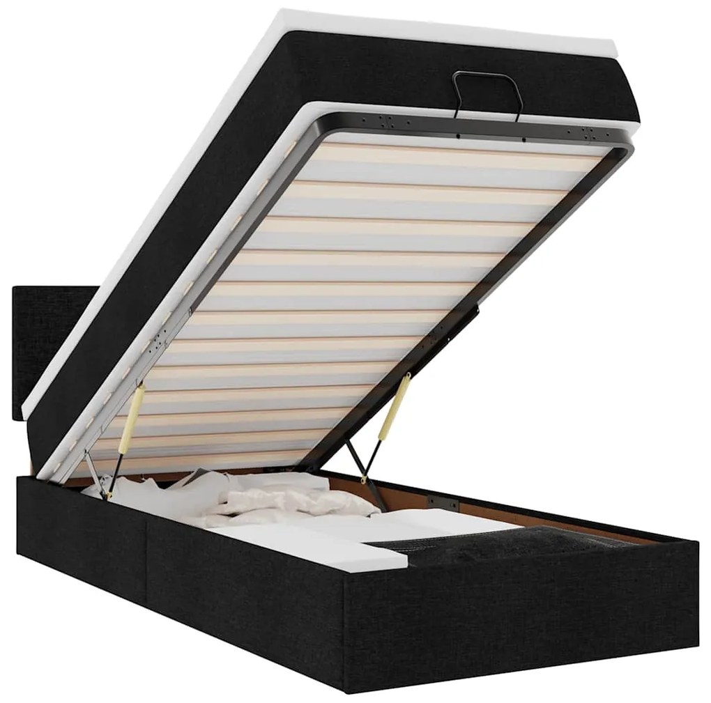 vidaXL Οθωμανικό κρεβάτι με στρώμα & LEDs Μαύρο 100x200 cm Ύφασμα