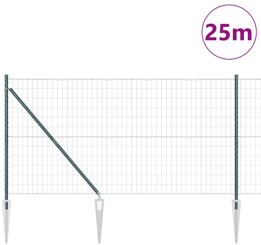 vidaXL Ευρωπαϊκή περίφραξη με 13 σπιράλ 1x25 μ γαλβανισμένος χάλυβας πράσινου