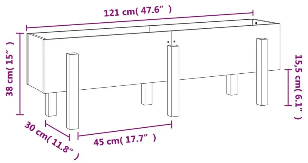 Ζαρντινιέρα Υπερυψωμένη 121 x 30 x 38 εκ. από Μασίφ Ξύλο Πεύκου - Γκρι