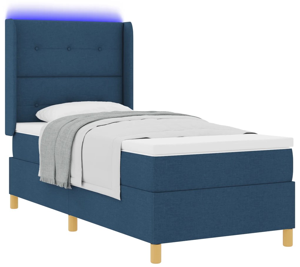 vidaXL Κρεβάτι Box Spring με Στρώμα Μπλε 100x200 εκ. Υφάσματος