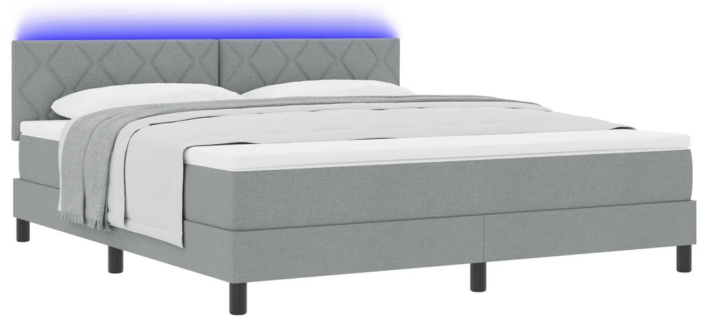vidaXL Κρεβάτι Box Spring με Στρώμα & LED Ανοιχτό Γκρι 180x200 εκ. Ύφασμα