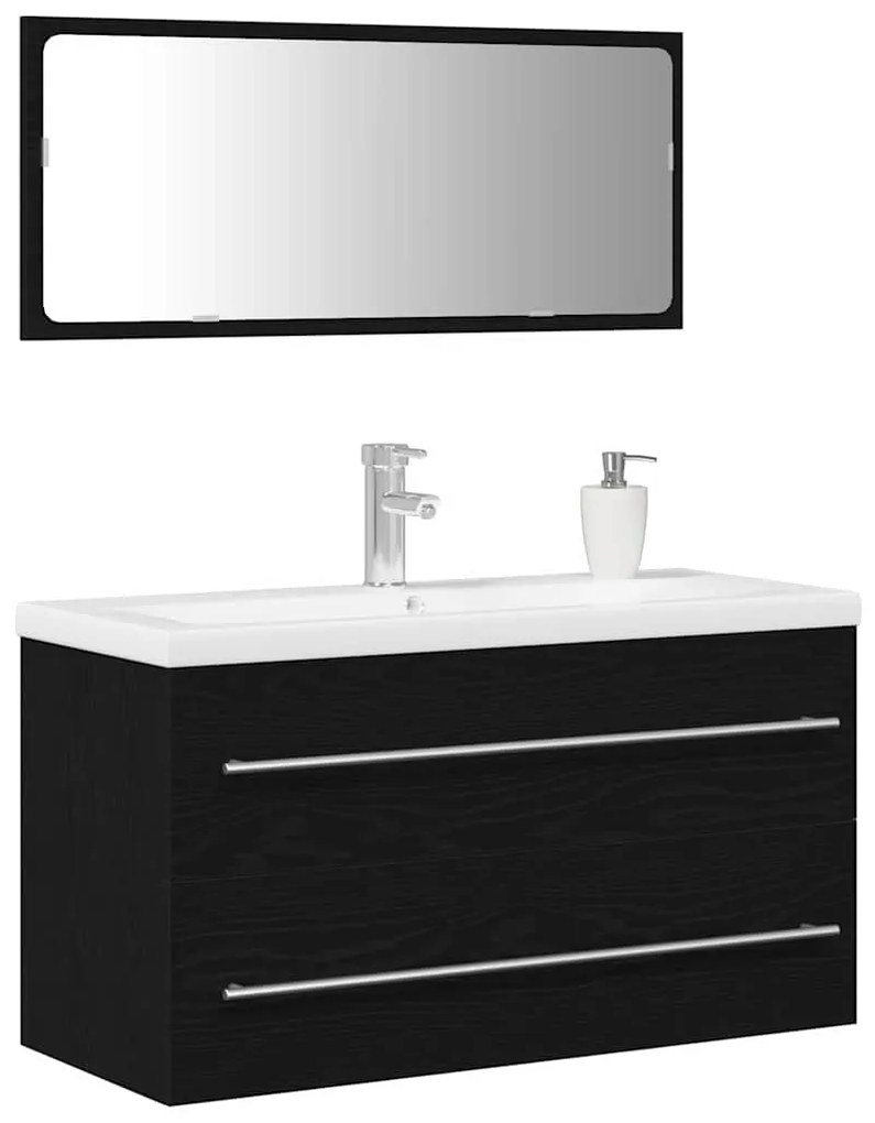 vidaXL Ντουλάπα νιπτήρα με λεκάνη 3 pcs Μαύρη δρυς 90 x 38.5 x 48 cm